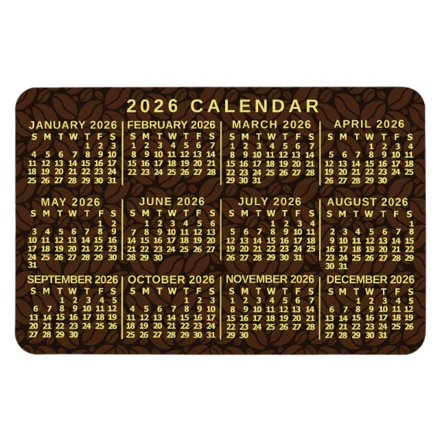 Magnet Flexible 2026 Year Monthly Calendar Dark Coffee Beans (Horizontal)