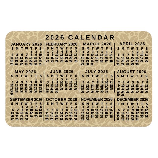 Magnet Flexible 2026 Year Monthly Calendar Light Coffee Beans (Horizontal)