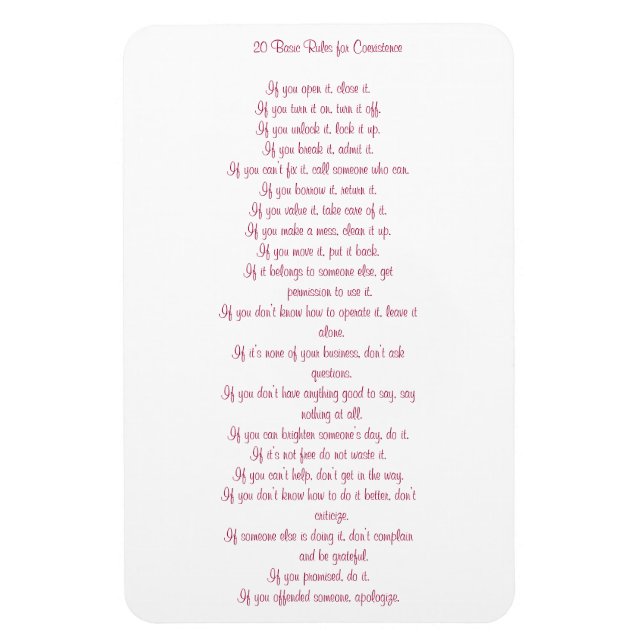 Magnet Flexible 20 Règles fondamentales de coexistence (Vertical)