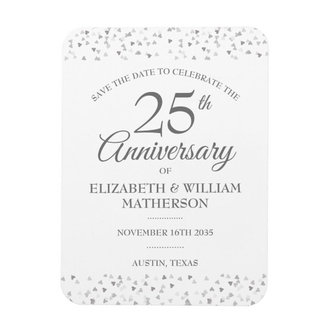 Magnet Flexible 25e Anniversaire de Mariage Save the Date Cœurs Ar (Vertical)