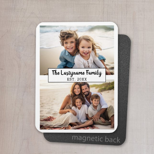 Magnet Flexible 2 Photo Collage Nom de Famille MODIFIABLE COULEUR (Personalized magnet with photo collage and text)
