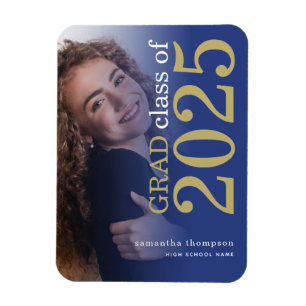 Magnet Flexible 2 photos modernes Blue Gold 2025 Graduation