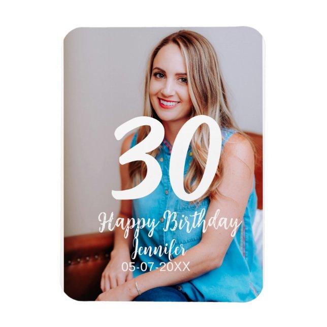 Magnet Flexible 30e anniversaire ajouter nom date année photo blan (Vertical)