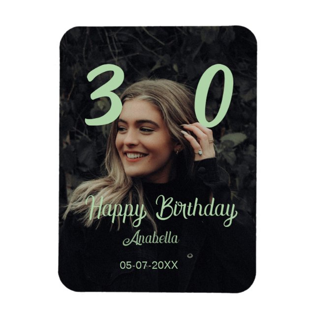 Magnet Flexible 30e anniversaire ajouter nom date année vert paste (Vertical)