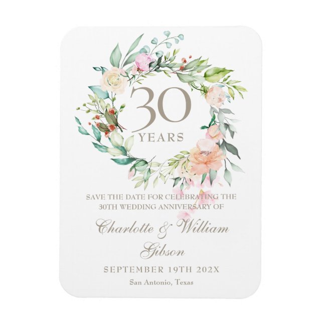 Magnet Flexible 30e anniversaire Mariage : Sauvez la date de la fl (Vertical)