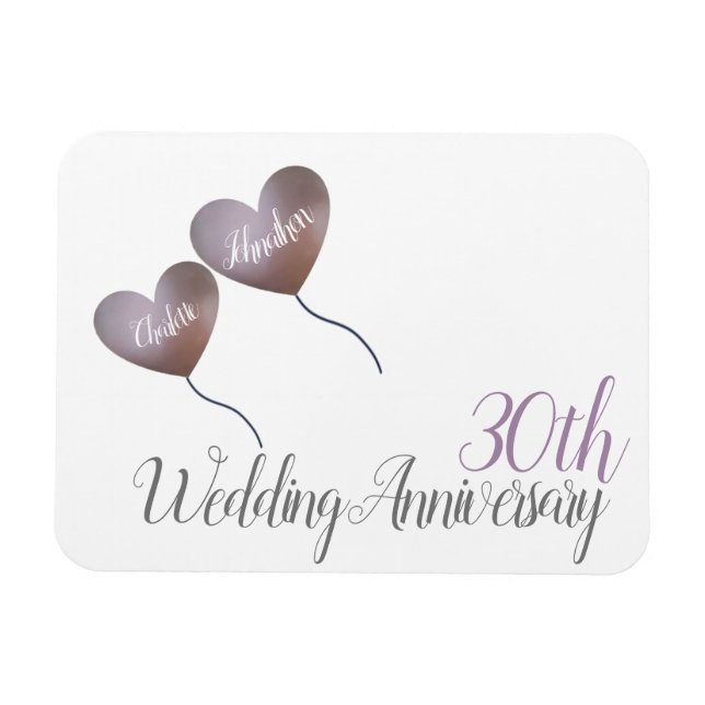 Magnet Flexible 30èmes ballons de coeur d'anniversaire de mariage (Horizontal)