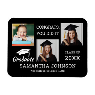Magnet Flexible 3 Collage photo Félicitations Grad 2025 Noir