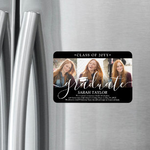 Magnet Flexible 3 Photo Collage noir Faire-part de graduation