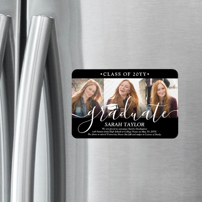 Magnet Flexible 3 Photo Collage noir Faire-part de graduation (Créateur téléchargé)