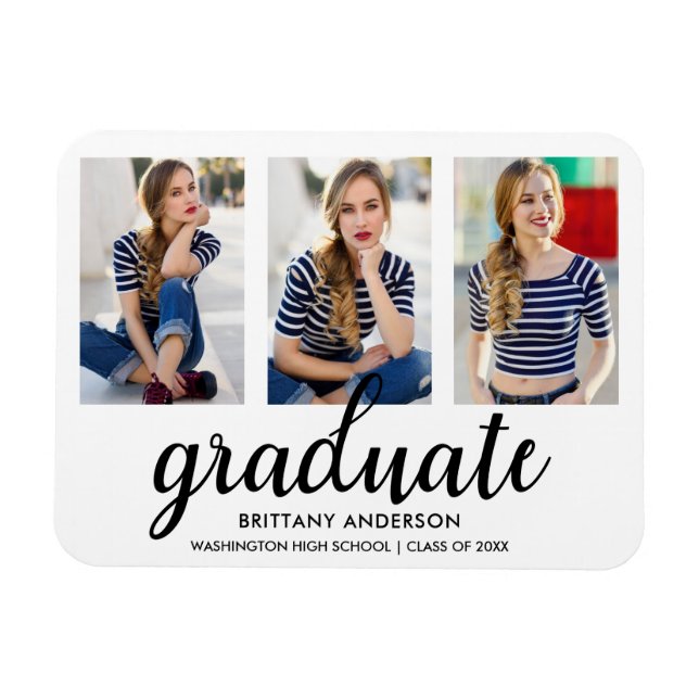 Magnet Flexible 3 Photo Moderne Faire-part de Graduation WB (Horizontal)