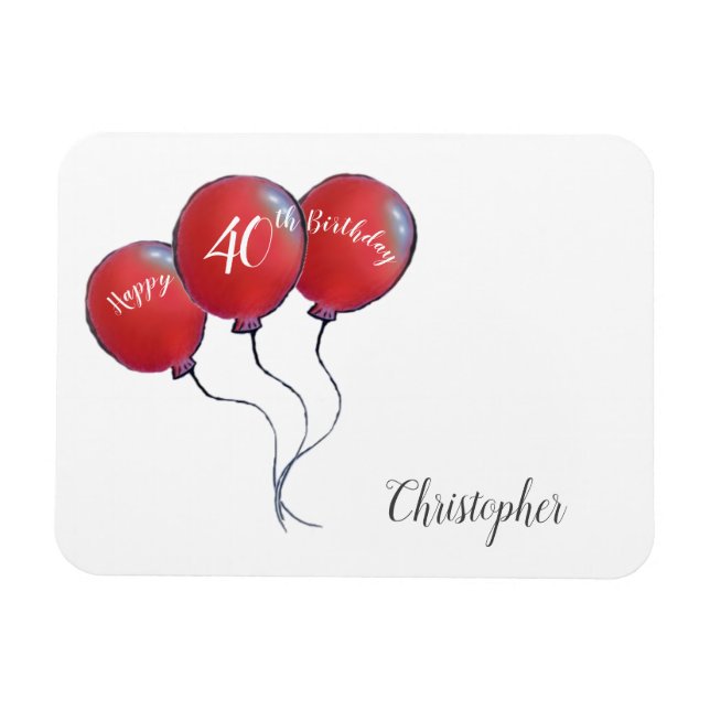 Magnet Flexible 40e anniversaire cadeau de ballon rouge (Horizontal)
