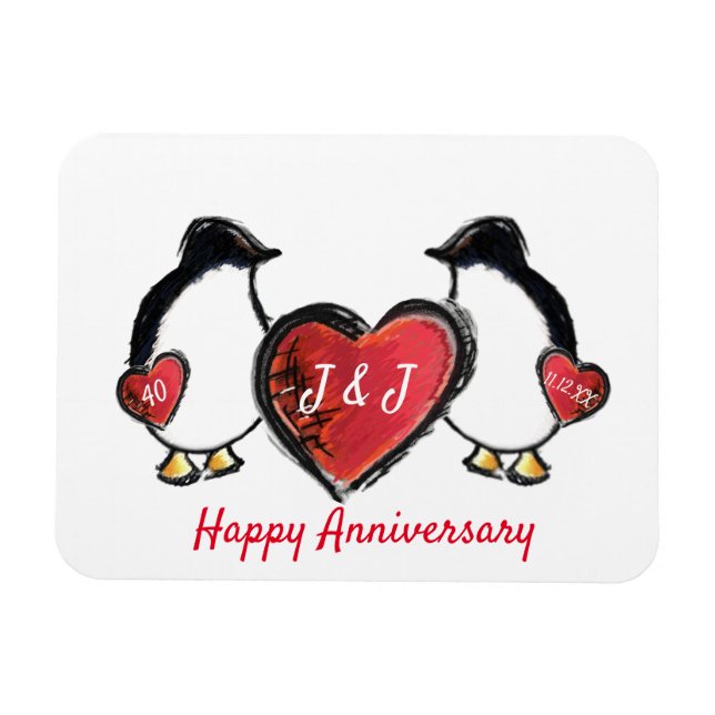 Magnet Flexible 40ème anniversaire de mariage de rubis pingouin (Horizontal)