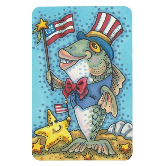 MAGNET FLEXIBLE 4 JUILLET AIMANT POISSON PATRIOTIQUE ET ETOILE DE  (Vertical)