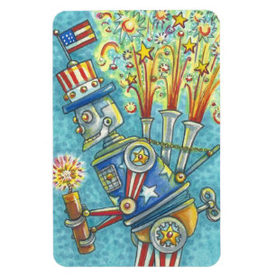 Magnet Flexible 4e TH OF JULY FIREWORKS ROBOT, AMERICANA AIMANT Lg