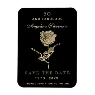 Magnet Flexible 50 ans et Fabuleux Fleurs Dorées Anniversaire Save
