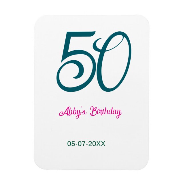 Magnet Flexible 50e anniversaire ajouter nom année turquoise rose  (Vertical)
