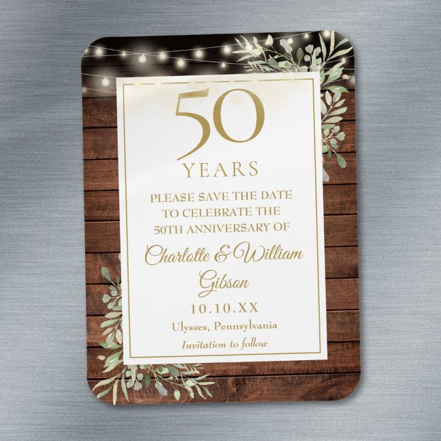 Magnet Flexible 50e Anniversaire Bois rustique Enregistrer La Date (50th Anniversary Rustic Wood Save The Date Magnet)