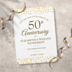 Magnet Flexible 50e Anniversaire Coeurs d'or Sauvez la date