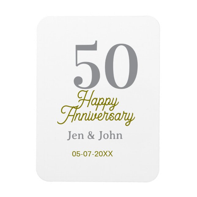 Magnet Flexible 50e anniversaire de bonheur nom date argent or dat (Vertical)