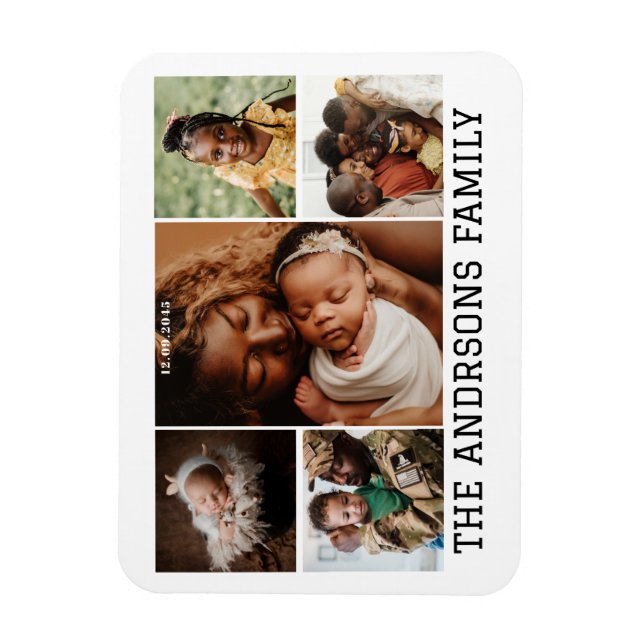 Magnet Flexible 5 photo collage famille modèle (Vertical)