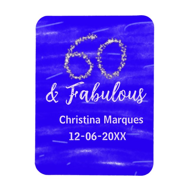 Magnet Flexible 60 & fabuleux anniversaire bleu argent ajouter nom (Vertical)