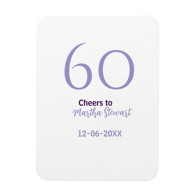 Magnet Flexible 60 & joyeux anniversaire violet gras nom date styl (Vertical)
