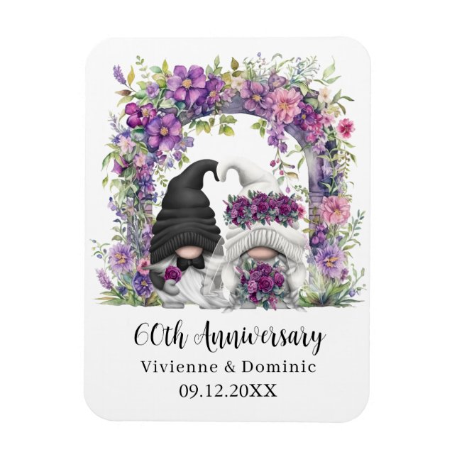 Magnet Flexible 60e anniversaire du Mariage Gnome Purple Floral (Vertical)