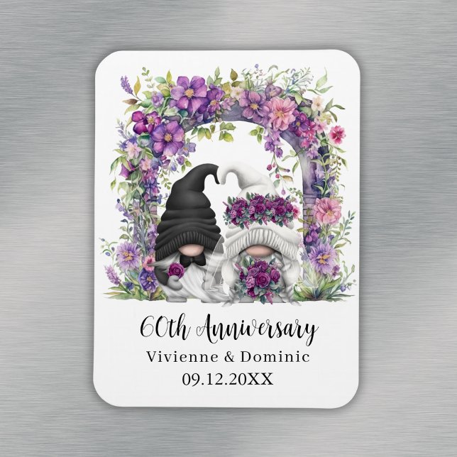 Magnet Flexible 60e anniversaire du Mariage Gnome Purple Floral (60th Wedding Anniversary Gnome Purple Floral Magnet
)