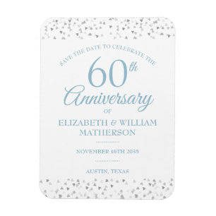 Magnet Flexible 60e anniversaire Sauvez la date Love Hearts