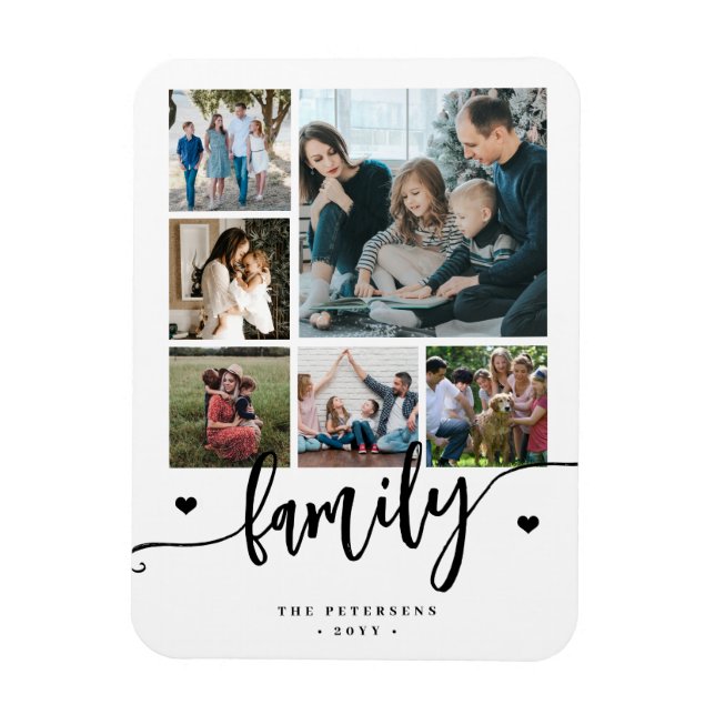 Magnet Flexible 6 collage de photos de famille écriture noir et bl (Vertical)