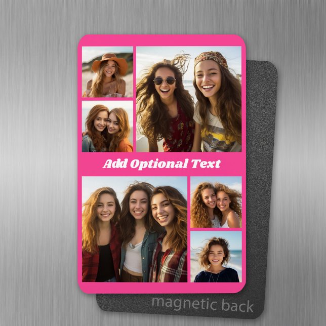 Magnet Flexible 6 Collage de photos Texte facultatif — CAN Edit Co (Personalized fridge magnet with photos and custom text)