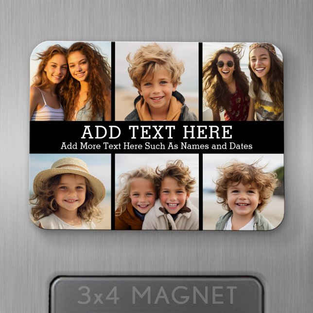 Magnet Flexible 6 Collage Photo 2 Lignes de Texte -- Peut être mod (Personalized fridge magnet - add photos and custom text)