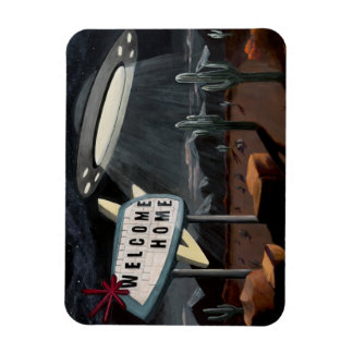 Magnet Flexible A desert vintage road sign and flying saucer.