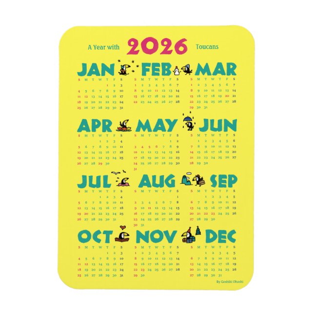 Magnet Flexible A Year with Toucans: Calendar 2026-Yマグネットカード (Vertical)