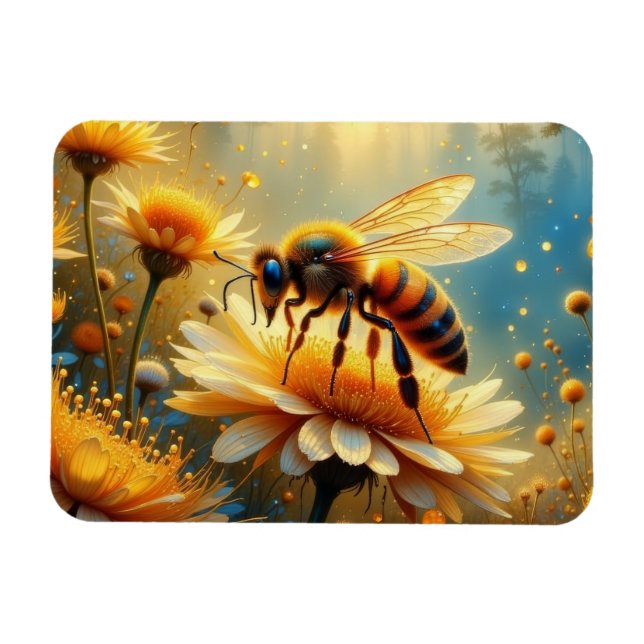 Magnet Flexible Abeille dans le jardin fleuri (Horizontal)