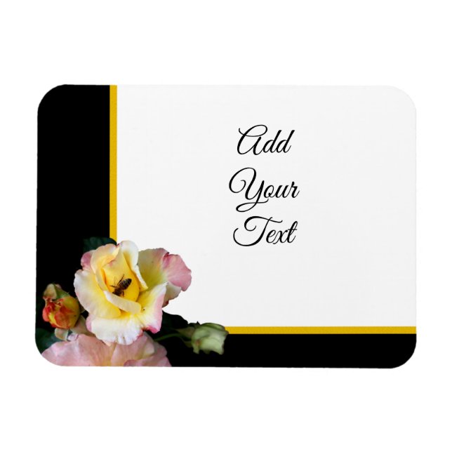 Magnet Flexible Abeille sur roses rose jaune Fleurs (Horizontal)