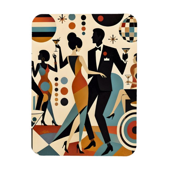 Magnet Flexible Abstrait Jazzy Martinis et Dancing Cocktail Party (Vertical)