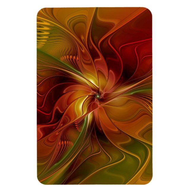 Magnet Flexible Abstrait Rouge Orange Brown Vert Fractal Art Flowe (Vertical)