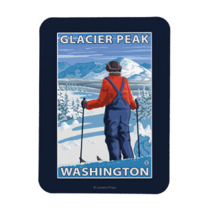 Magnet Flexible Admirer de skieur - crête de glacier, Washington