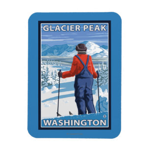 Magnet Flexible Admirer de skieur - crête de glacier, Washington