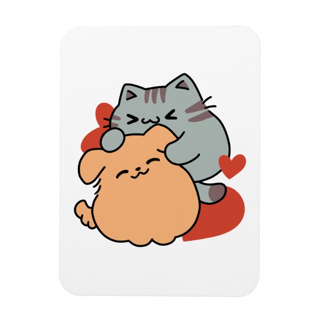 Magnet Flexible Adorable chat et chien Hug - Meow & Woof Design (Vertical)
