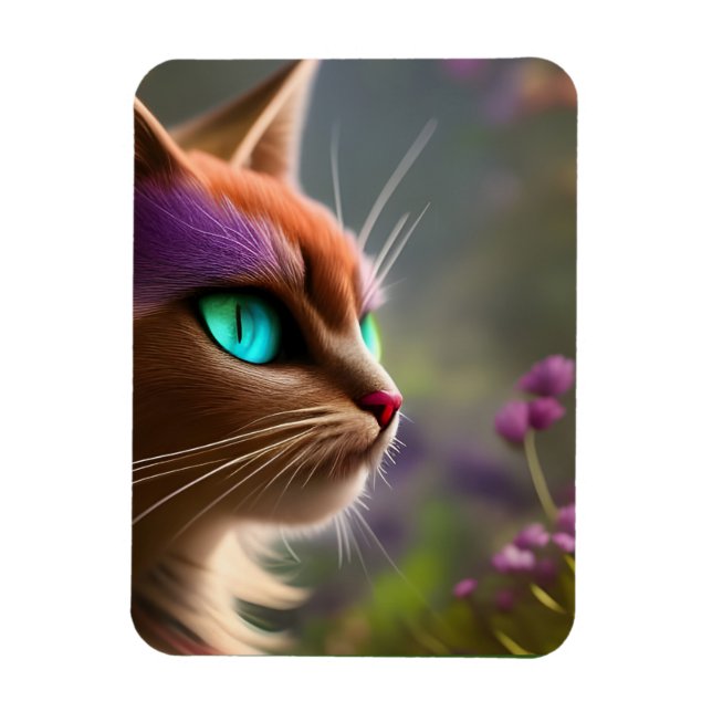 Magnet Flexible Adorable chat Kitty, Yeux Turquoise (Vertical)