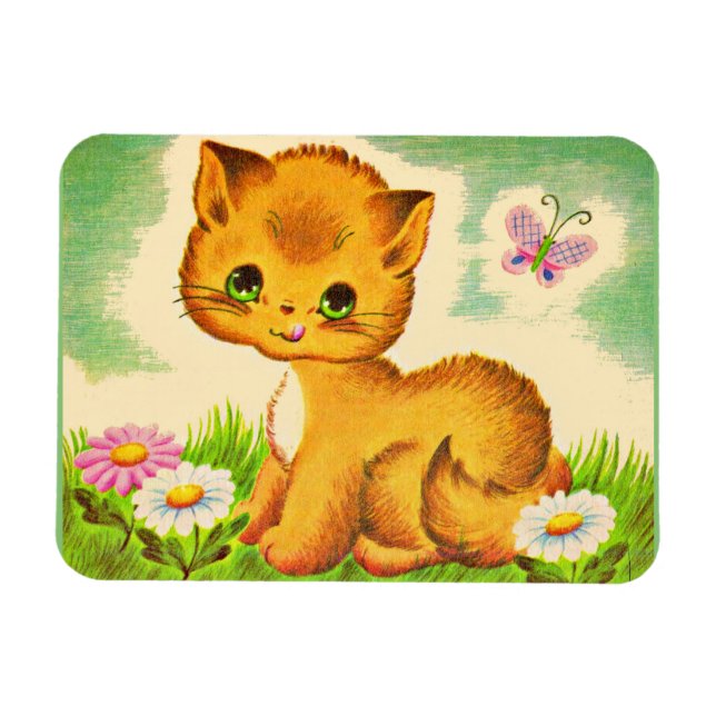Magnet Flexible adorable chaton aux yeux verts (Horizontal)