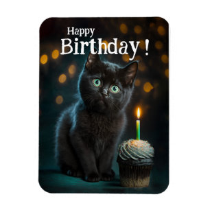Magnet Flexible Adorable Kitten noir Anniversaire, personnalisable