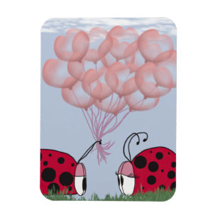 Magnet Flexible Adorable Ladybug Avec Joli Bouquet De Balloon Rose