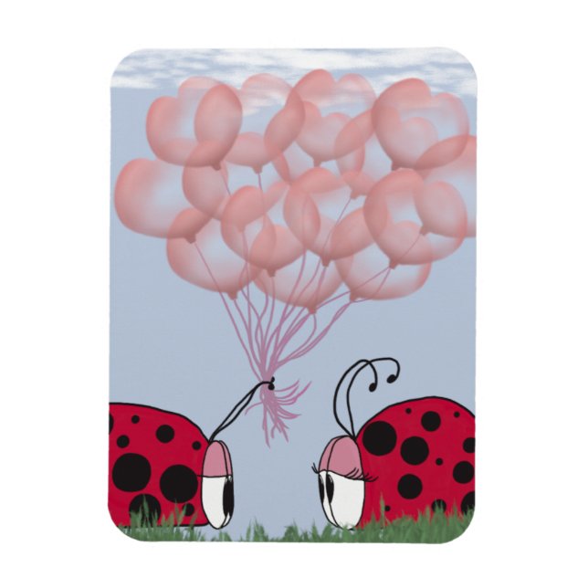 Magnet Flexible Adorable Ladybug Avec Joli Bouquet De Balloon Rose (Vertical)