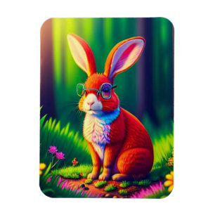 Magnet Flexible Adorable lapin rouge assis sur l'herbe