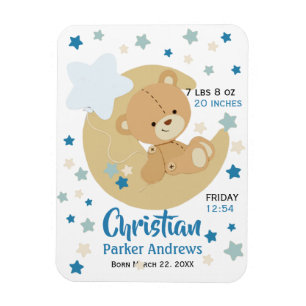 Magnet Flexible Adorable Teddy Bear Baby Boy Stats de naissance