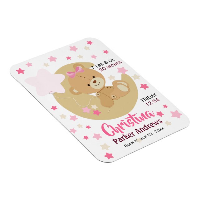 Magnet Flexible Adorable Teddy Bear Baby Girl Stats de naissance (Côté Droit)