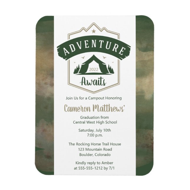 Magnet Flexible Adventure Await Camping Graduation Party Invitati (Vertical)